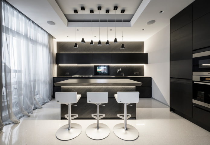 eiland in het keukeninterieur in hightechstijl
