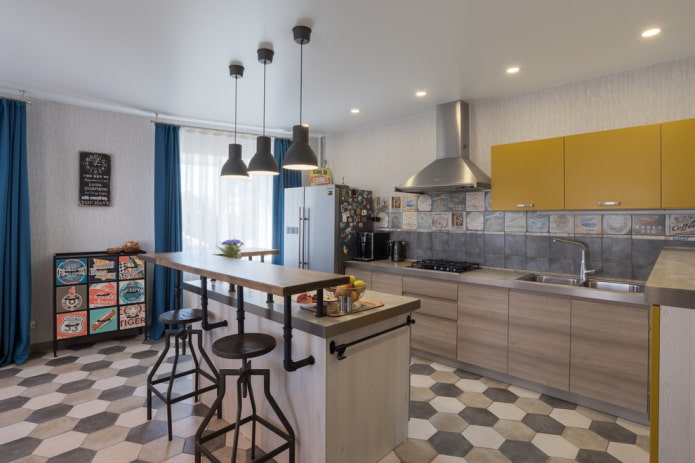 eilandontwerp in het interieur van de keuken