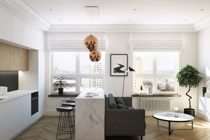 interieur van een keukenstudio met bar
