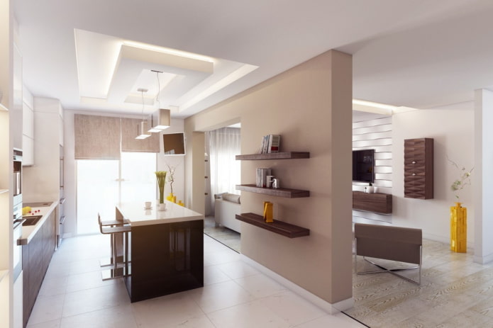 interieur van een keukenstudio met een scheidingswand