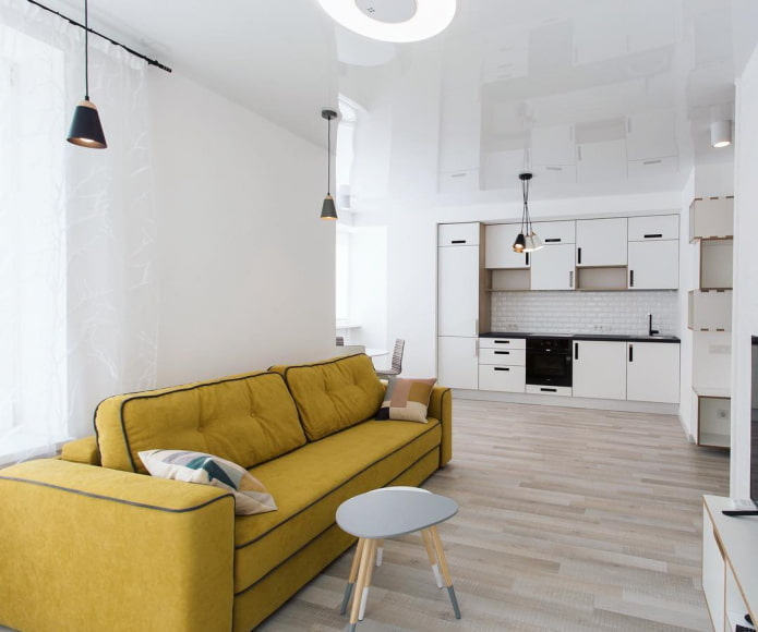 interieur met een keukenhoek aan de verre muur