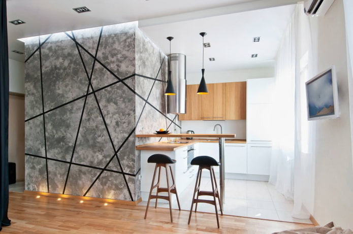 interieur van een keukenstudio met bar