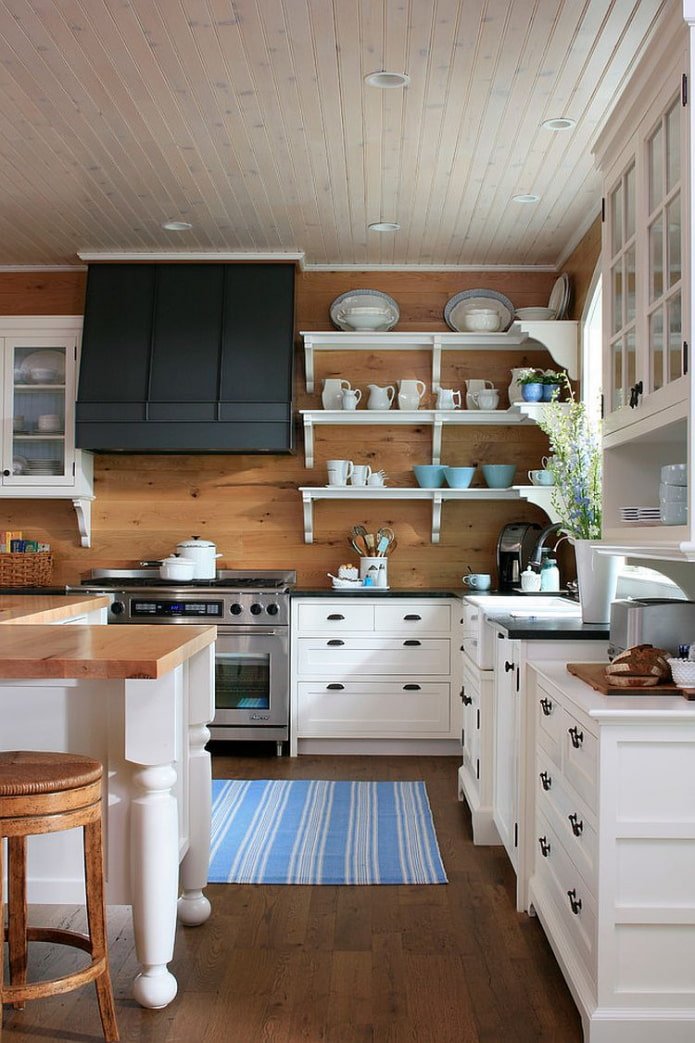 houten wanden in de keuken