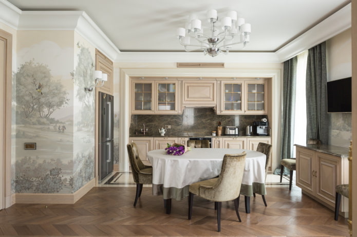 vloerafwerking in het interieur van een klassieke keuken
