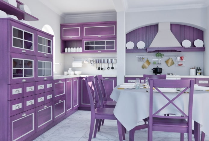 Proven?aalse stijl in het interieur van een lila keuken
