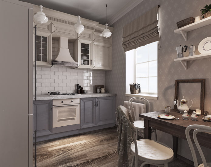 Proven?aalse stijl in het interieur van een grijze keuken
