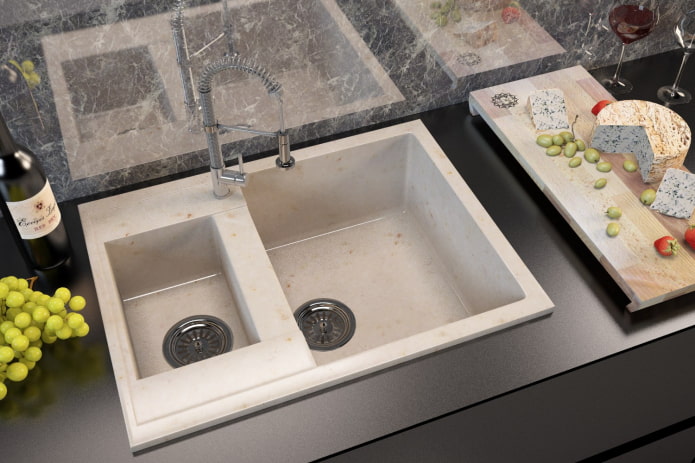 spoelbak met anderhalve bak van kunststeen