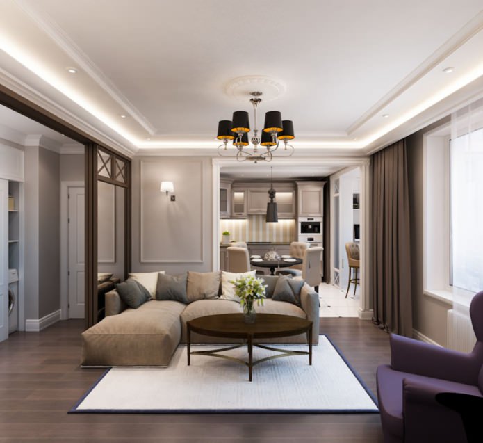 project van een tweekamerappartement in bruine en beige tinten