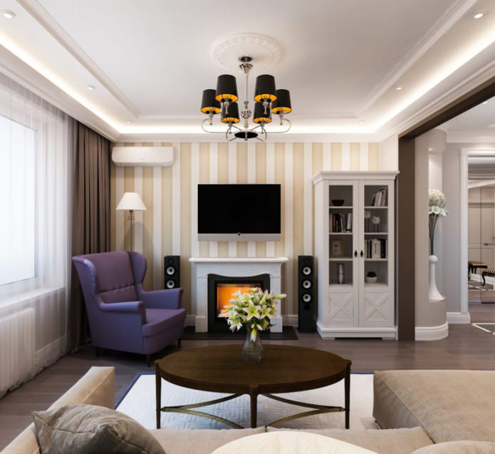 project van een tweekamerappartement in bruine en beige tinten