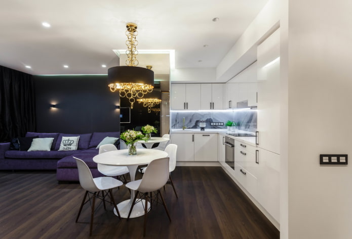 keukenontwerp in het interieur van een appartement van 70 vierkante meter