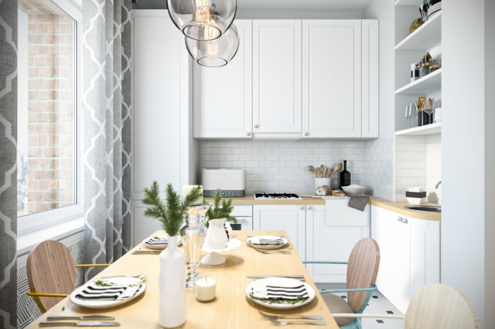 keukenontwerp in het interieur van een appartement van 70 vierkante meter