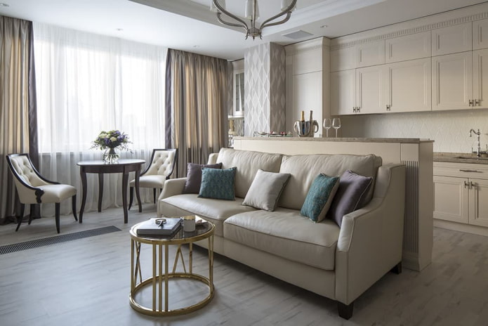 interieur van een appartement van 70 vierkante meter in neoklassieke stijl