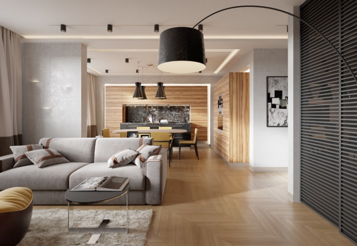 interieur van een appartement van 70 vierkante meter in een moderne stijl
