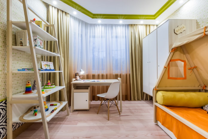 kinderkamerontwerp in het interieur van een appartement van 70 vierkante meter