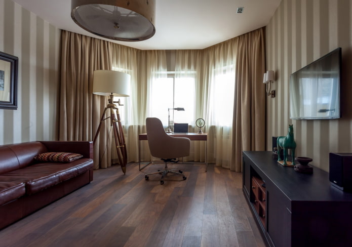kantoorontwerp in het interieur van een appartement van 70 vierkante meter