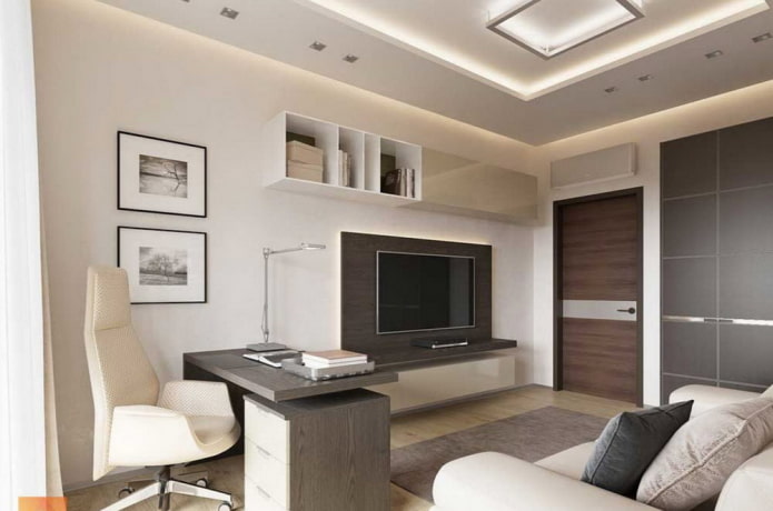 kantoorontwerp in het interieur van een appartement van 70 vierkante meter