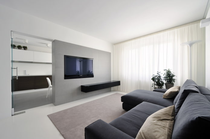 woonkamerontwerp in het interieur van een appartement van 70 vierkante meter