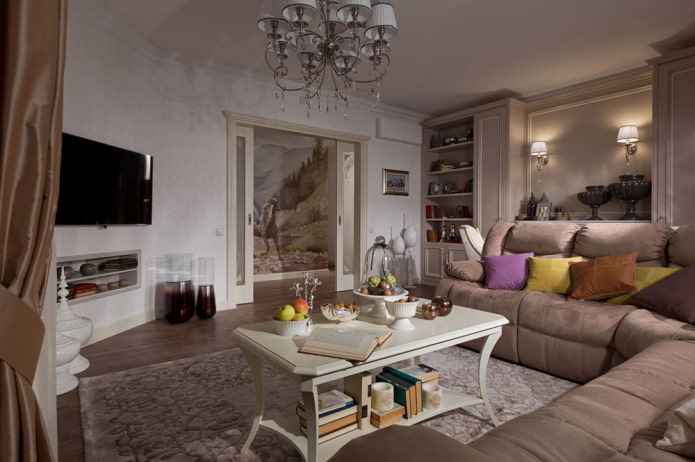 interieur van een appartement van 70 vierkante meter in een klassieke stijl