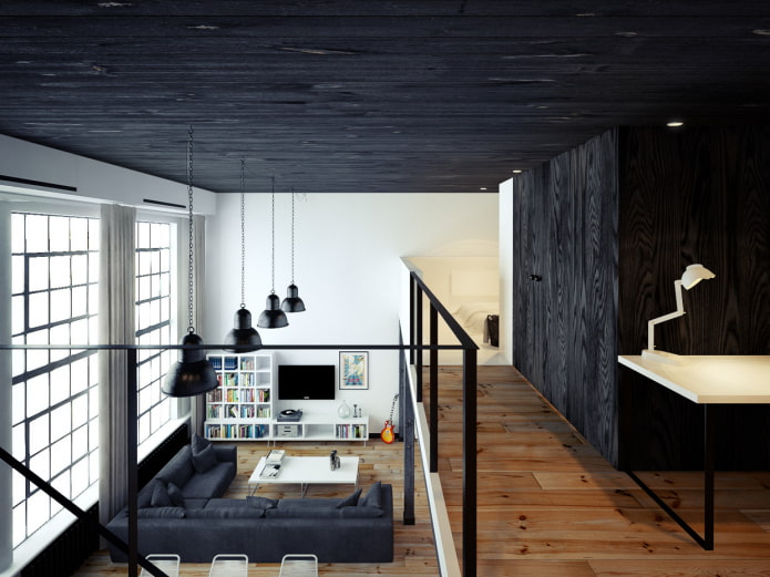 zwart plafond van gelamineerd materiaal