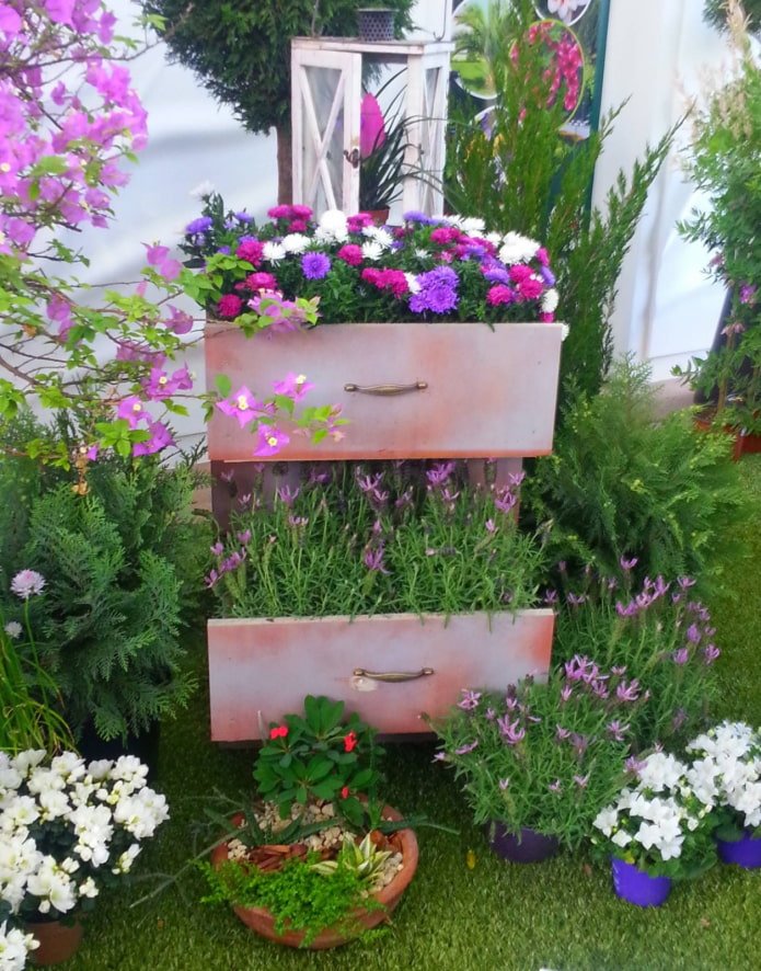 bloemen in een ladekast buiten