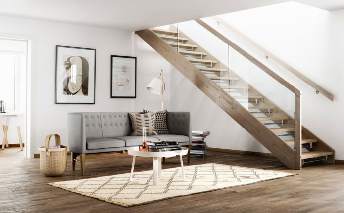 trap in het interieur van een huis in Scandinavische stijl