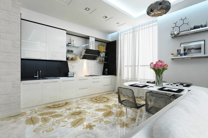 linoleum met patronen in het interieur van de keuken