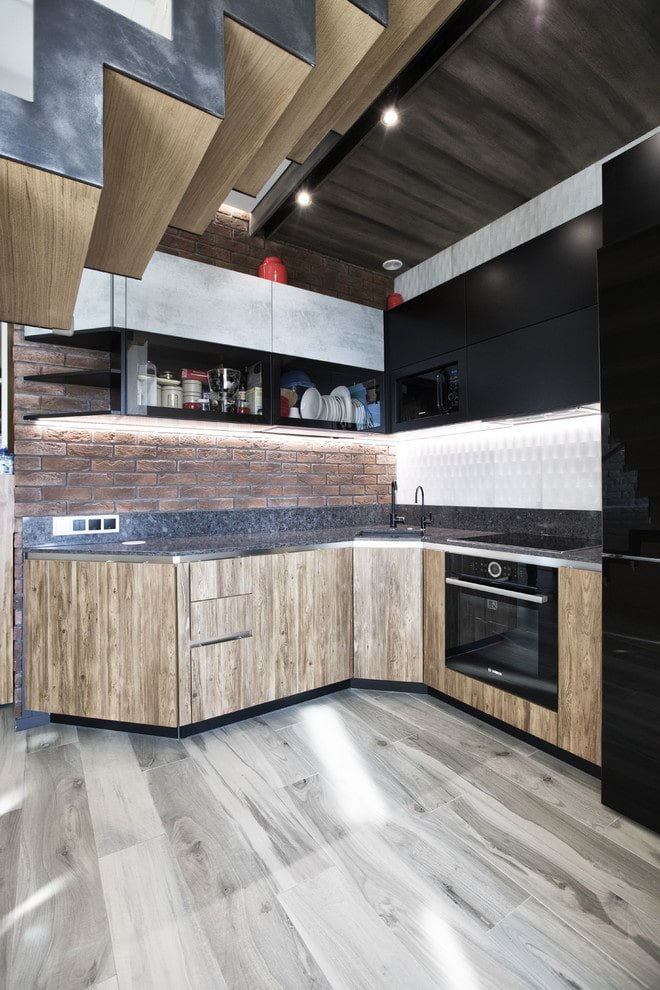 grijs linoleum met imitatielaminaat in het interieur