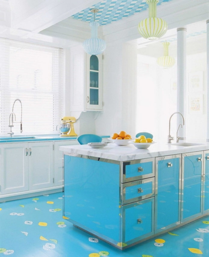 blauw linoleum in het interieur