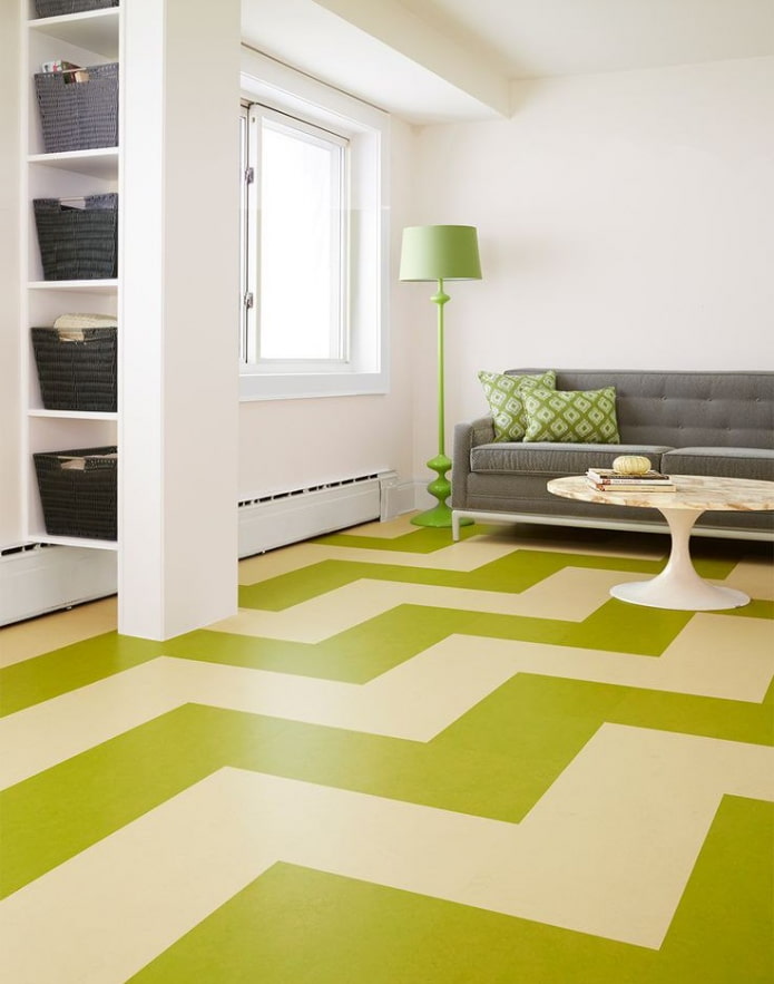 tweekleurig linoleum in het interieur