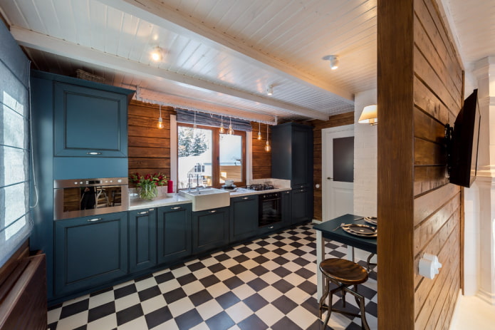 linoleum onder zwart-witte tegels