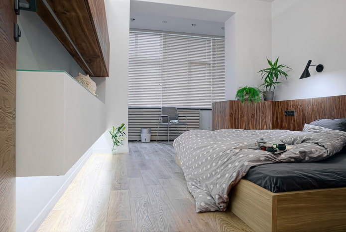 reli?f linoleum op de vloer in het slaapkamerinterieur