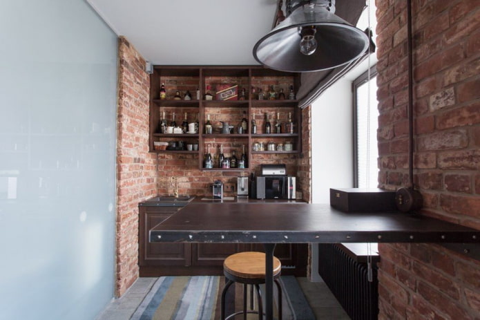 keukenontwerp in een Chroesjtsjovka-stijl in loftstijl
