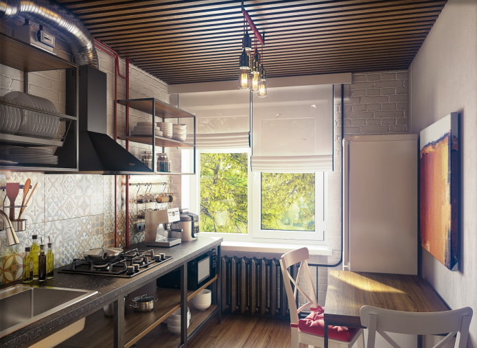 keukenontwerp in een Chroesjtsjovka-stijl in loftstijl