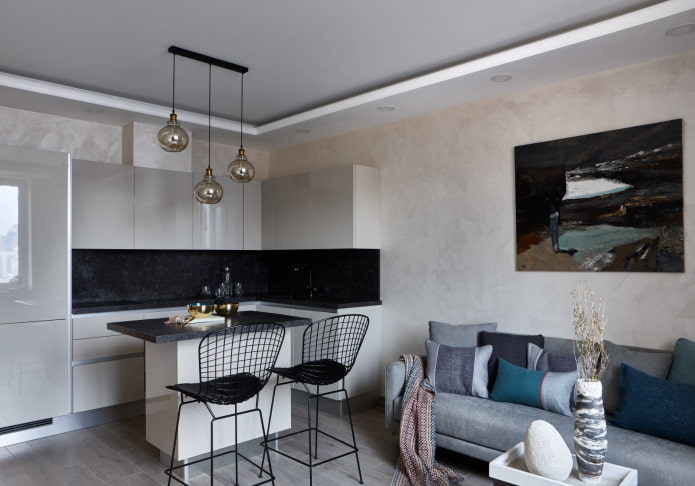 interieur van een kleine keuken-woonkamer