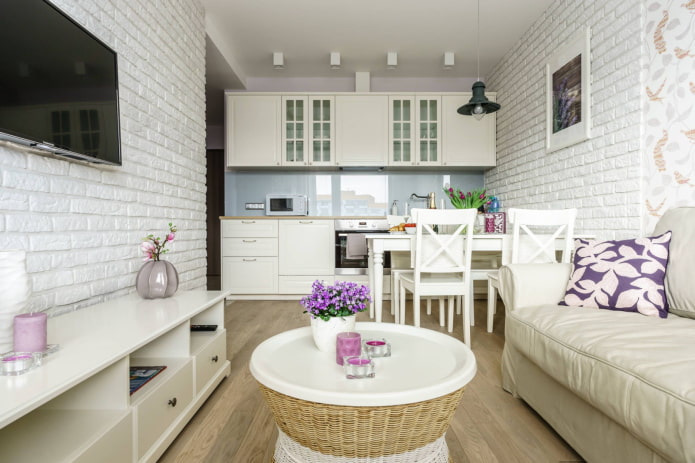 ontwerp van een kleine keuken-woonkamer