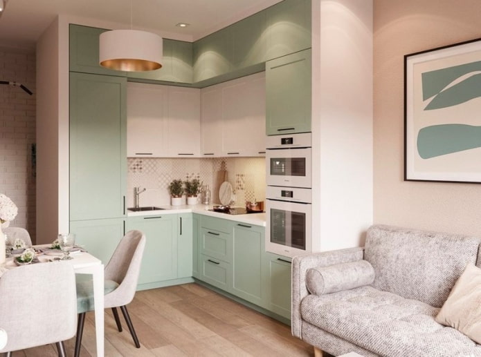 huishoudelijke apparaten in het interieur van een kleine woonkeuken