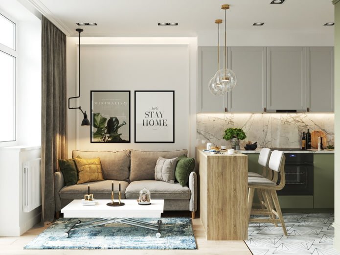 kleine woonkamer met keuken