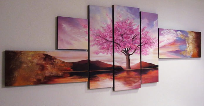 Modern modulair schilderij met een afbeelding van een boom