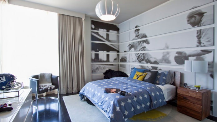 Moderne modulaire schilderijen in het slaapkamerinterieur