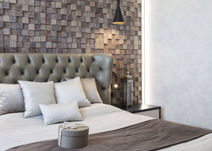 houten moza?ektegels in de slaapkamer