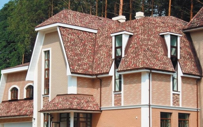 huis met bonte bitumineuze pannen