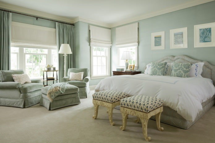 slaapkamer in pasteltinten in mintkleur
