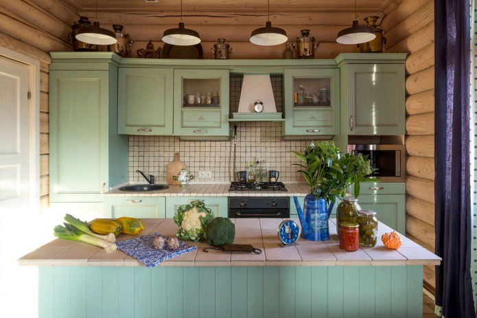 mintkleurige keuken in landelijke stijl