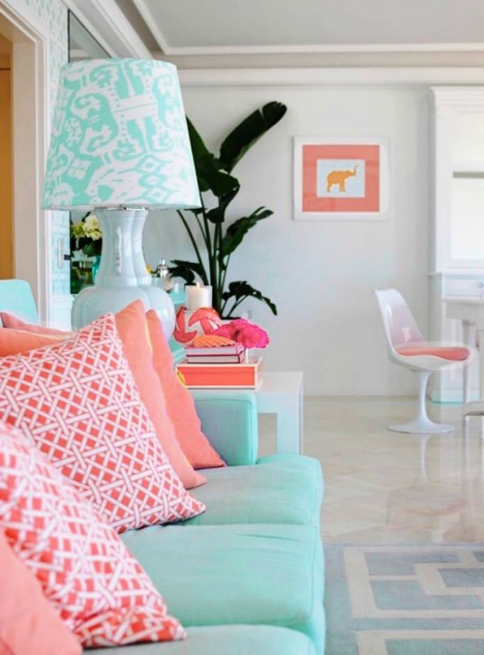 Interieur in mintgroen en perzikkleur