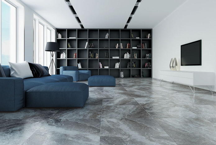 grijze vloertegels in het interieur