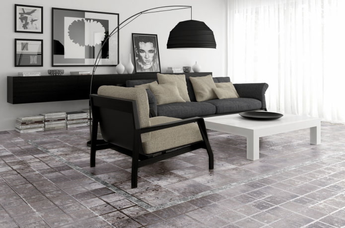 metalen vloertegels in het interieur