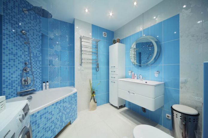 Wit en blauw badkamerinterieur