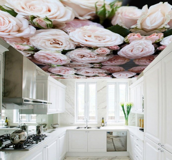 plafond met een afbeelding van bloemen in de keuken