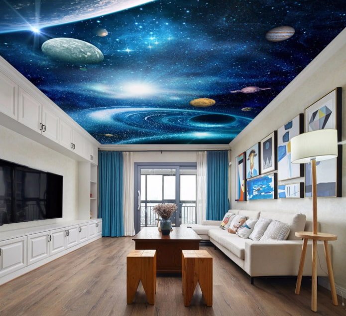 plafond met een afbeelding van de ruimte in de woonkamer