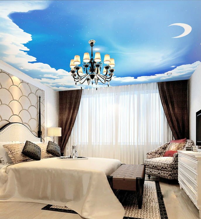 plafond met een afbeelding van een lucht in de slaapkamer